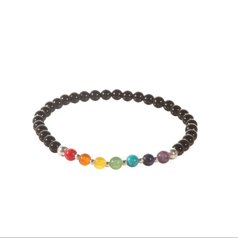 NEW - Chakra bracelet with silver links  .925 Mexican plata from Taxco